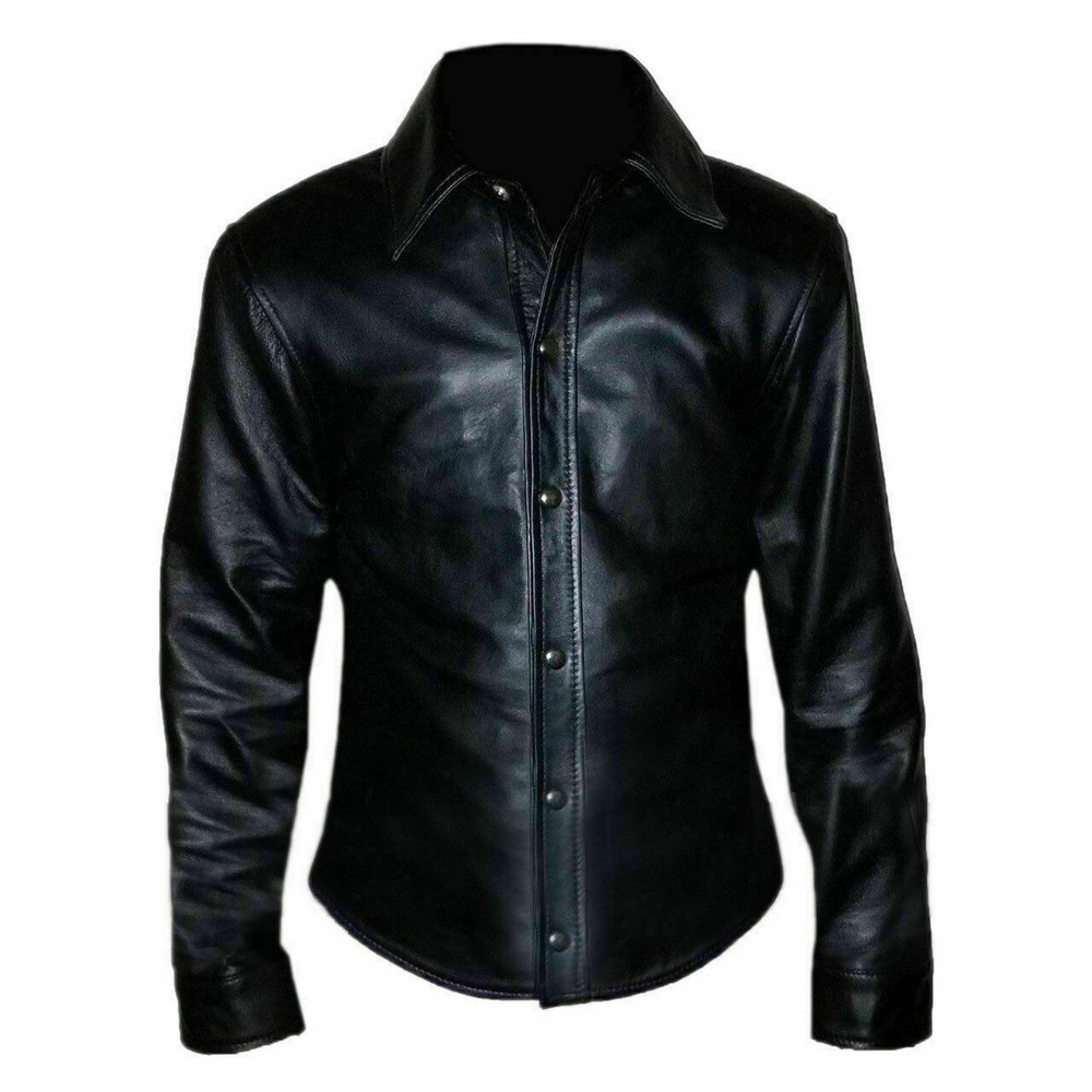 ELEGANT New Men’s Black Shirt 100% Real Lambskin Causal Slim Fit Shirt
