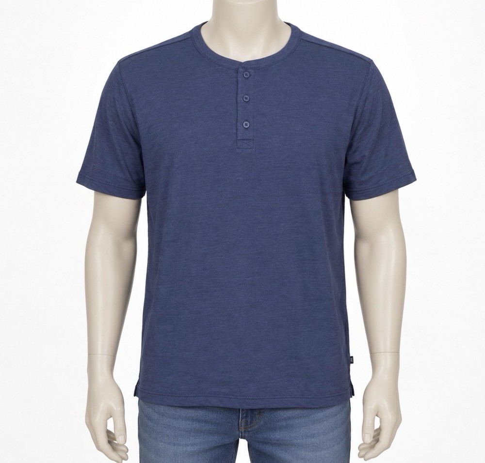 GAP Men’s Soft Short Sleeve Half Button Collar Slub Henley Medieval Blue, Sz-L