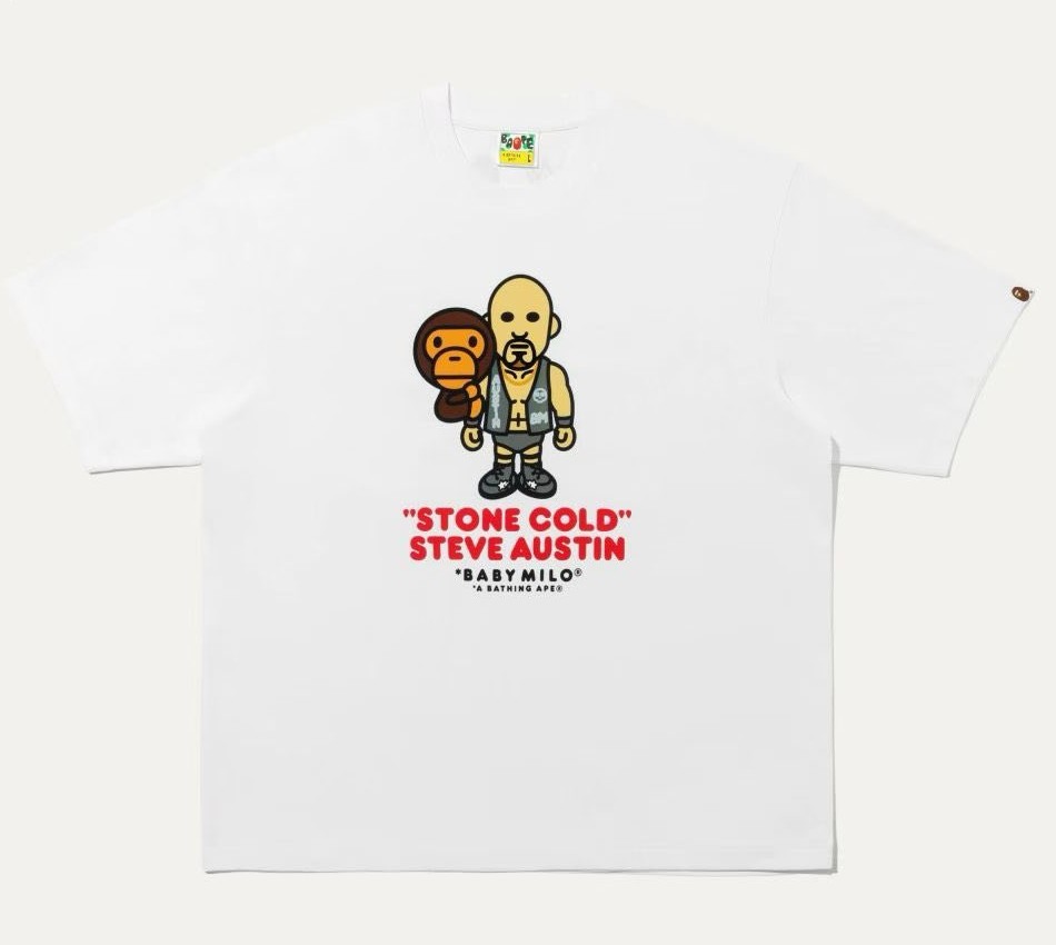 A BATHNIG APE Men’s BAPE WWE STONE COLD STEVE AUSTIN BABY MILO RELAXED FIT TEE