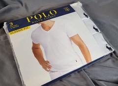 Polo Ralph Lauren 3 Classic Fit V-Neck T-Shirts S White Combed Cotton SHIPS FREE