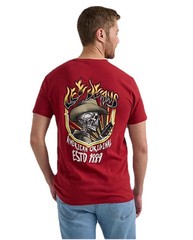 Lee Jeans T-Shirt Men’s Small Graphic Print Cowboy Skeleton Brick Red Tee