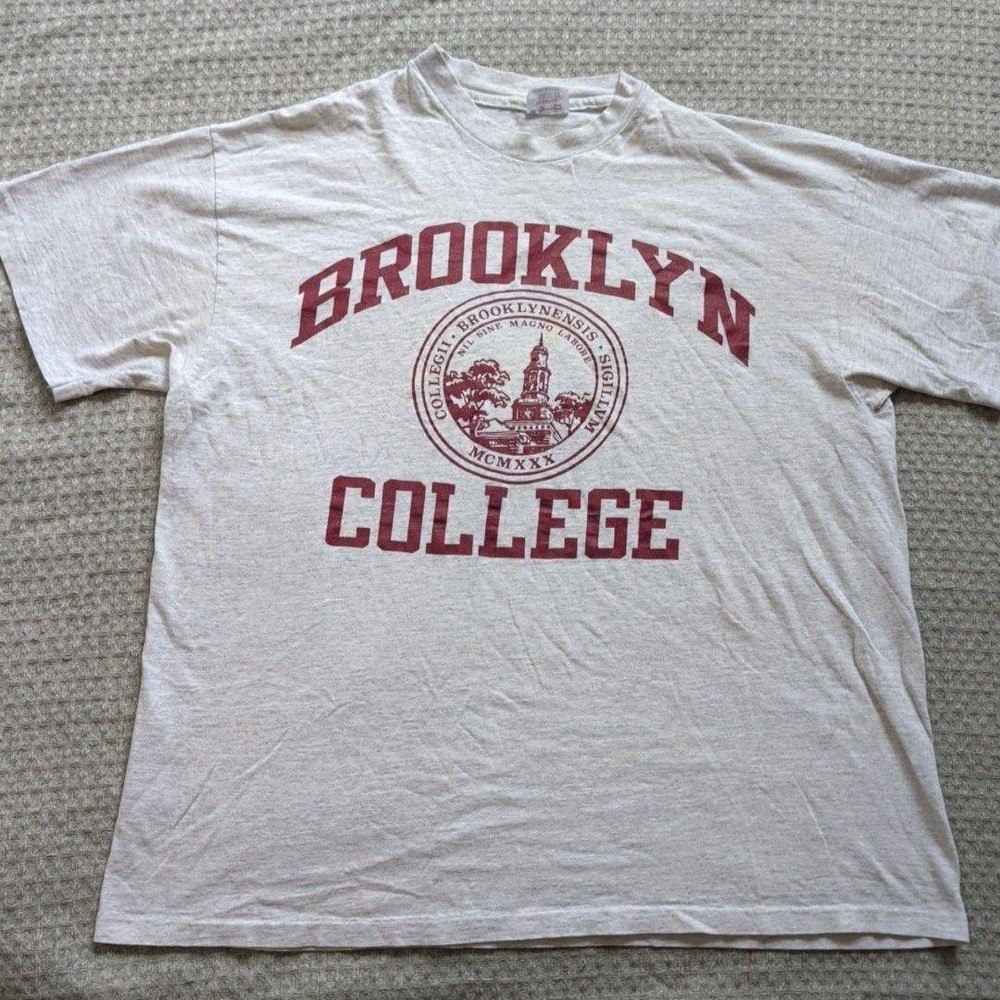 Vintage Champion Shirt Mens 2XL Gray Brooklyn College Graphic Tee Made USA