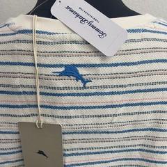 Tommy Bahama Mens Small Horizon Beach Stripe Abaco Shirt Coconut NEW Henley
