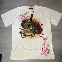 New Red Foil Christian Audigier Rose Skull Shirt XXL