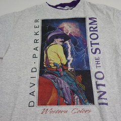 Vintage 90s David Parker Into The Storm T Shirt Mens XL/L Western Art Ringer Tee
