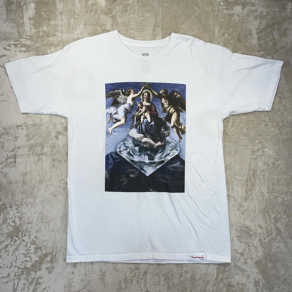 Diamond Supply Co. Virgin Mary Graphic White Crewneck Men’s Street T-Shirt Sz L
