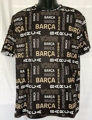 Barca FC Barcelona Mens Polyester Tshirt Sz L Black All Over Print Soccer Futbol