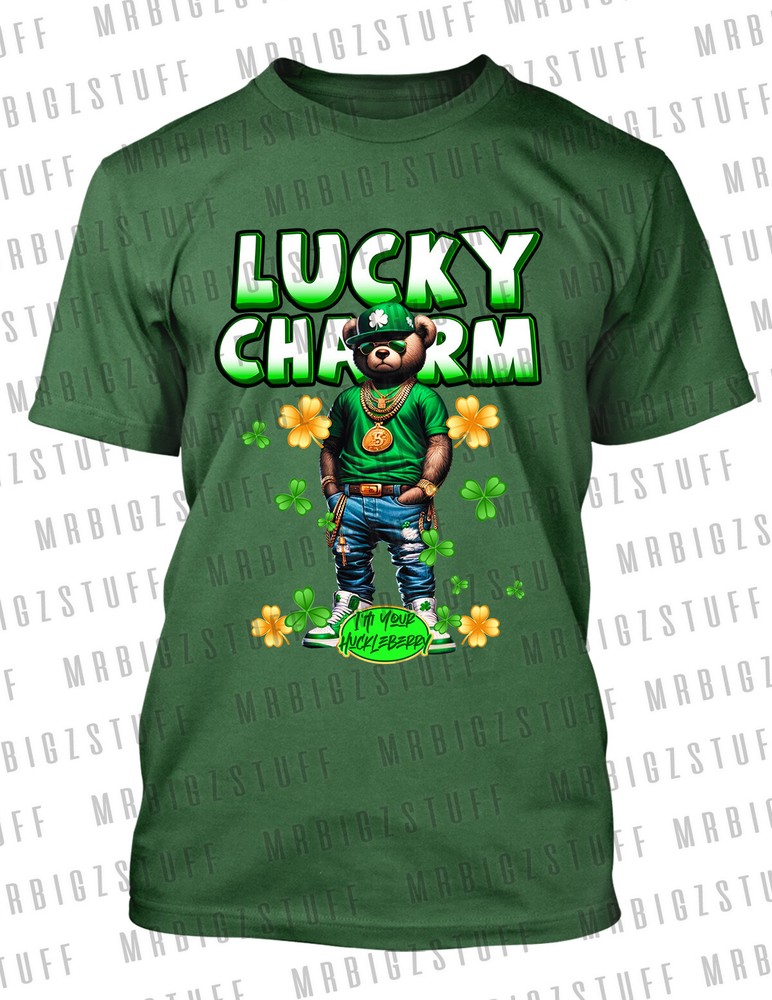 St Patrick’s Day Bear Lucky Charm I’m Your Huckleberry Tee Shirt ProClub Shaka T
