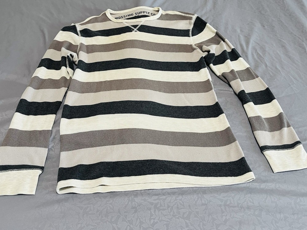 y2k Mossimo Long Sleeve Striped Thermal Shirt Mens Size Large Waffle Knit Grunge