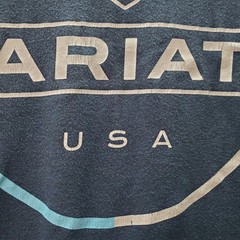Ariat Mens Medium Blue Graphic T Shirt USA Logo Buckle Western Casual Tee