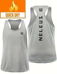 NELEUS ‘Dry Fit Logo Muscle’ Mesh Tank Top Men’s L Gym Workout Exercise Grey NWT
