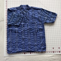 Guatemalan Ikat Collarless Henley Indigo Blue Shirt Men’s Medium M Women’s Large