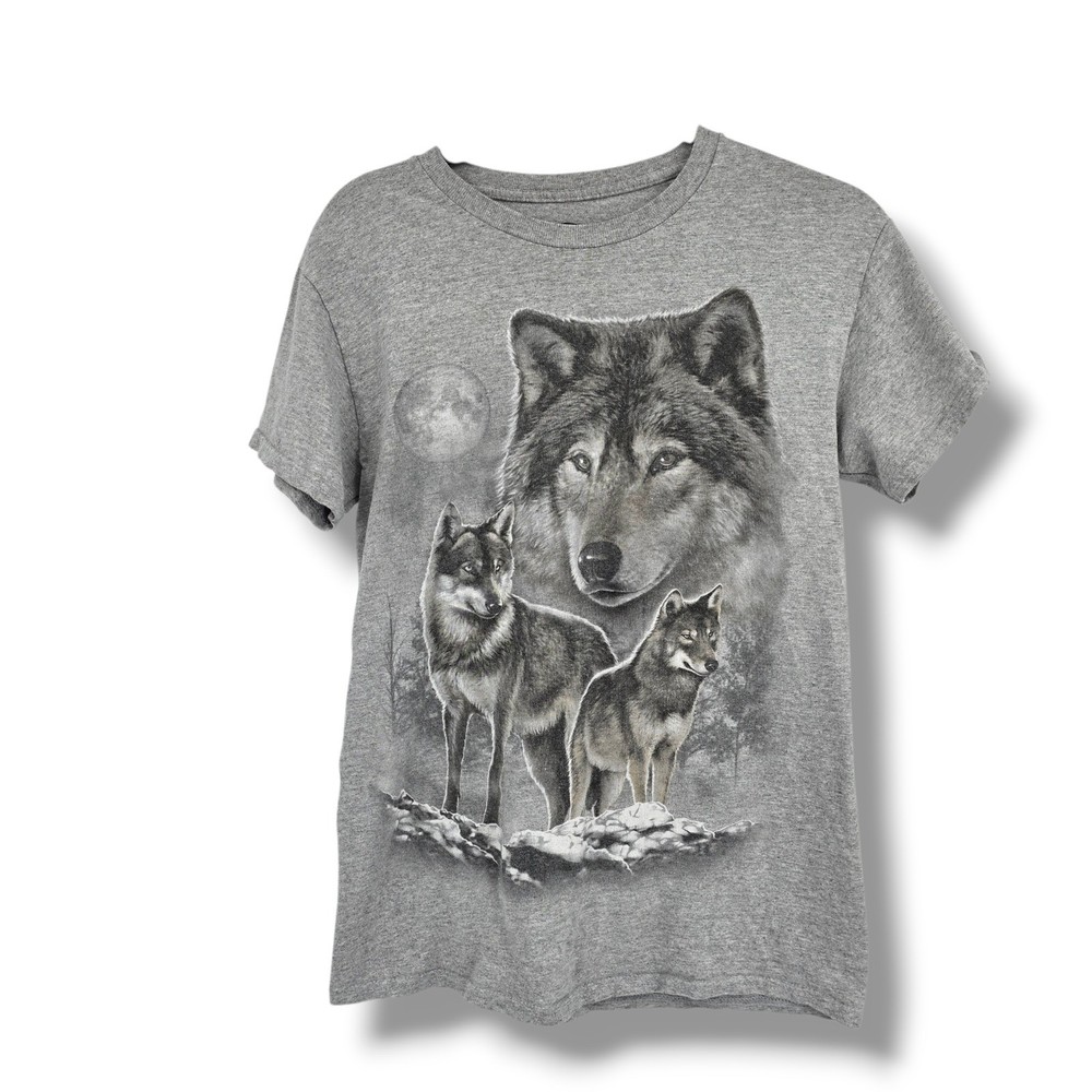 DOM Mens Wolf Graphic T-Shirt Heather Grey Short Sleeve Crew Neck Size S