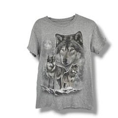 DOM Mens Wolf Graphic T-Shirt Heather Grey Short Sleeve Crew Neck Size S