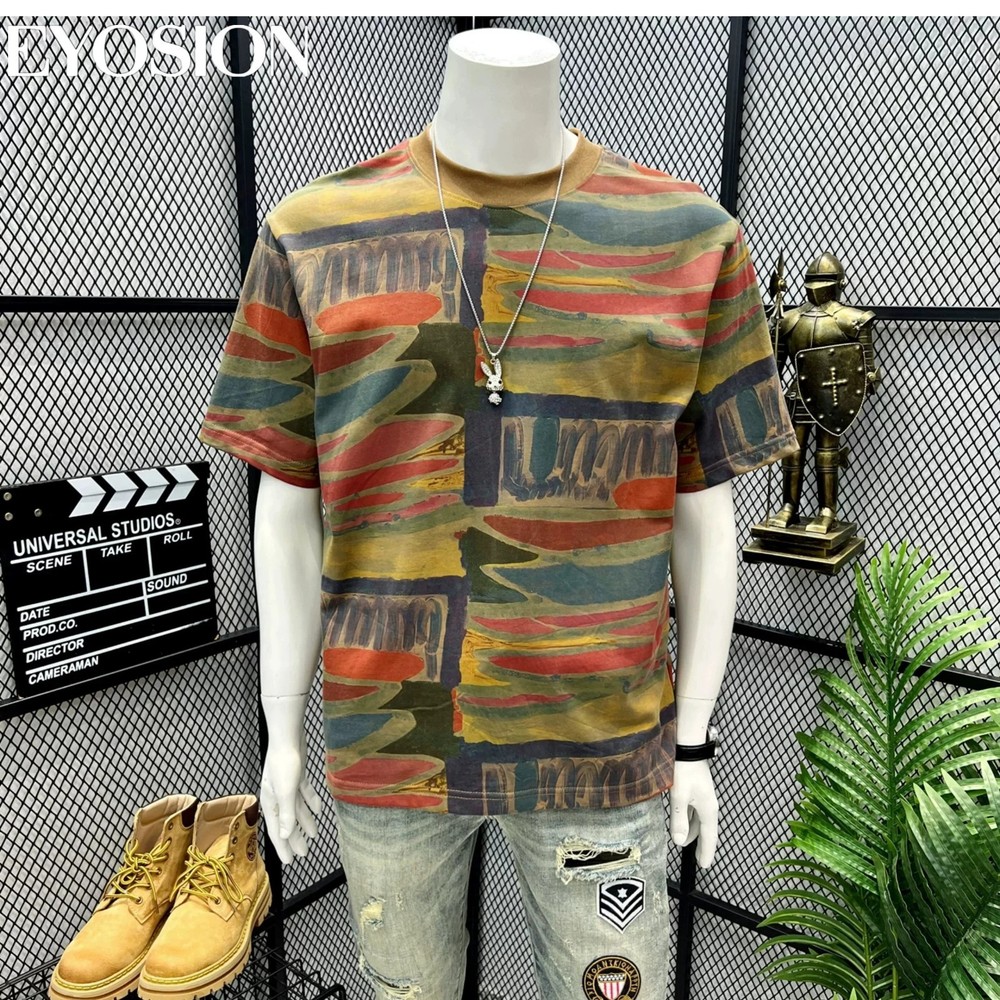 Men’s Abstract Graffiti T-Shirt Summer Casual Retro Short Sleeve Cotton Tee