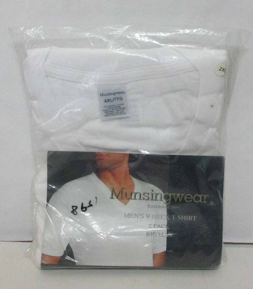 Munsingwear Men’s V Neck T Shirt Pack of 2 Pack 2XL 100% Combed Cotton New
