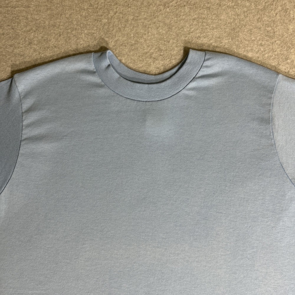 Vintage 60’s/70’s Plain Baby Blue 50/50 Cotton Poly Blend T-Shirt XL Blank