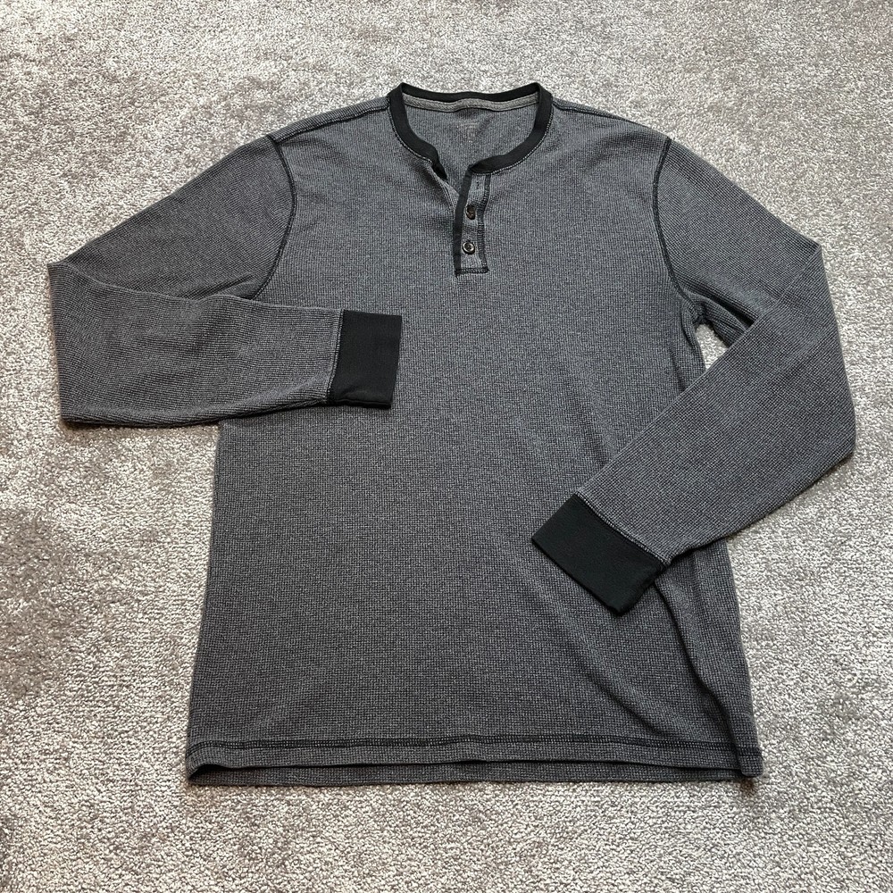 Old Navy Tee Shirt Mens Large Long Sleeve Gray Thermal Henley Neck Stretch Adult