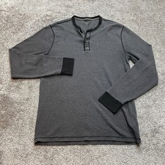 Old Navy Tee Shirt Mens Large Long Sleeve Gray Thermal Henley Neck Stretch Adult