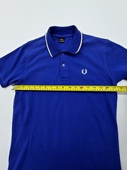 Fred Perry Mens Blue Polo Shirt Logo Accent Size M Regular Condition New