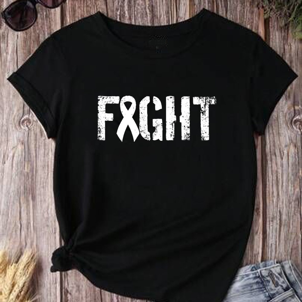 Fight Cancer T-shirt, Lung Cancer Awareness Tee, White Ribbons for Supporters