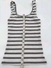 Aeropostale X-Small Black & White Striped Sexy Zip-Front Rib Bodycon Tank Top