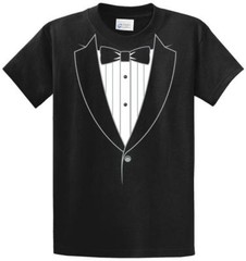 Black Tie Tuxedo Printed Tee Shirts in Big and Tall and Regular Sizes