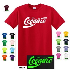 GLOW IN THE DARK ENJOY COCAINE COKE COCA COLA PARODY HUMOR FUNNY GAG TEE T-SHIRT