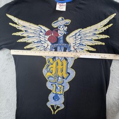 Vintage Mecca Apparel Shirt Mens XL Black Outlaws Winged Skull Roses Graphic Y2K
