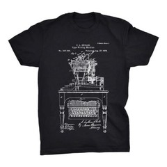 Typewriter Patent T-Shirt.100% Cotton Comfy Tee on Black White or Gray. NEW