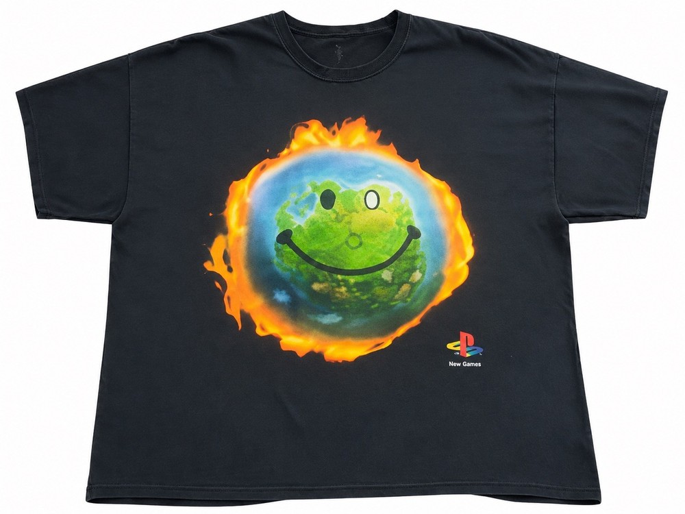 Used Travis Scott Cactus Jack x PlayStation Earth Graphic T-Shirt XXL Black