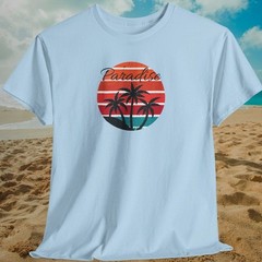 Paradise Summer Palm Tree Beach T-Shirt: Gildan Tropical Adult Tee