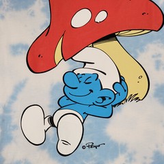 SMURFS Tie Dye SHIRT Mens Medium Blue White Mushroom Casual Animation NWT