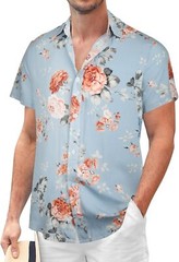 Mens Button Down Hawaiian Floral Shirt Casual Beach Vacation Tropical Top