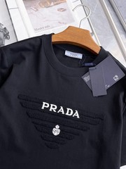 Prada Mercerized Cotton T-Shirt, Crew Neck, Black, Size XL