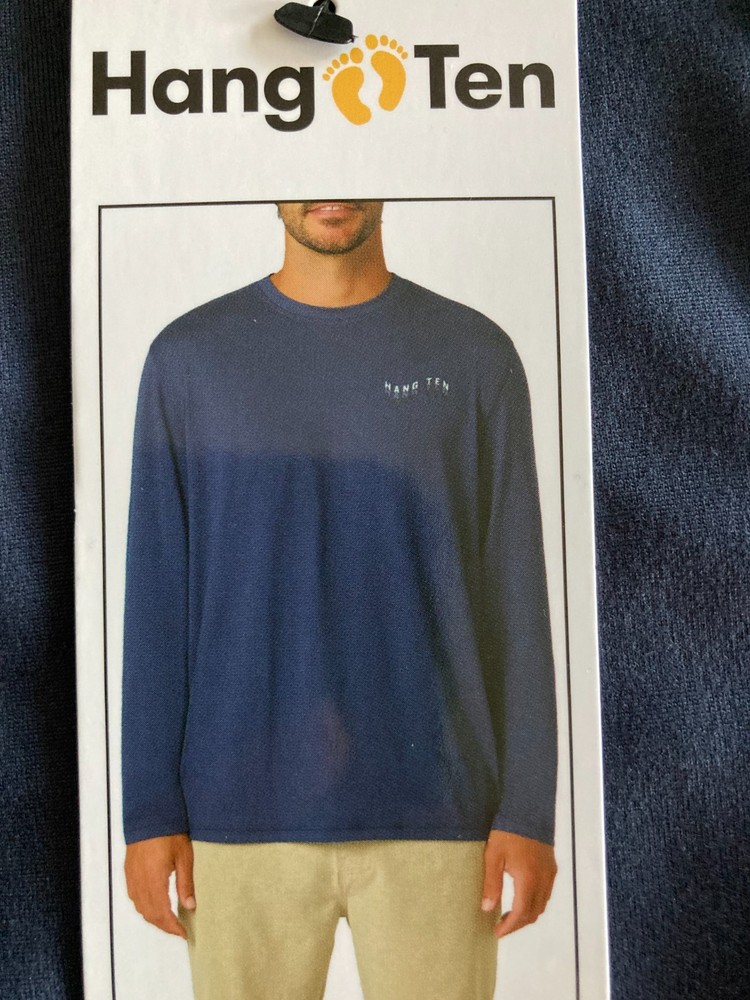 NWT Hang Ten Men’s Long Sleeve Sun Tee, UPF 50+, Quick-dry fabric, XL, Blue