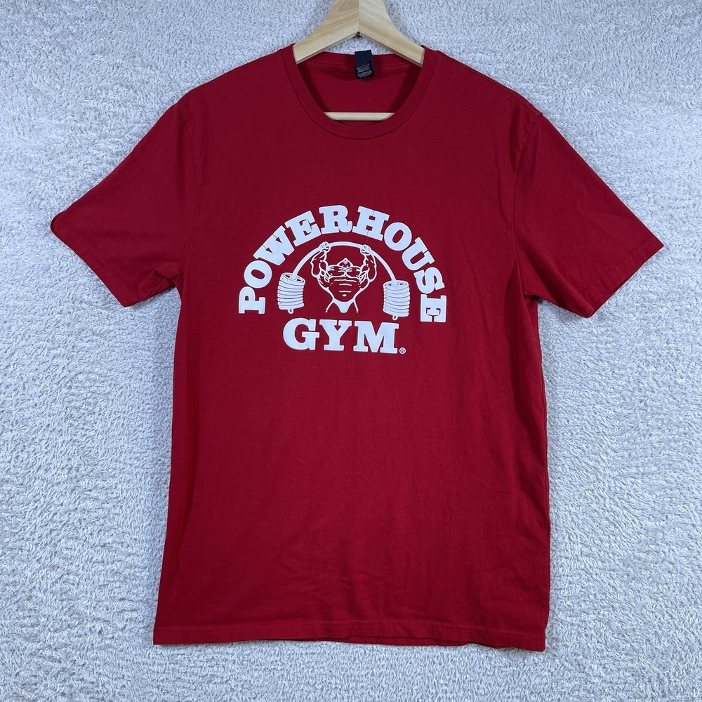 Powerhouse Gym T-Shirt Adult Small Red Bodybuilding Lifting Logo Cotton Y2K