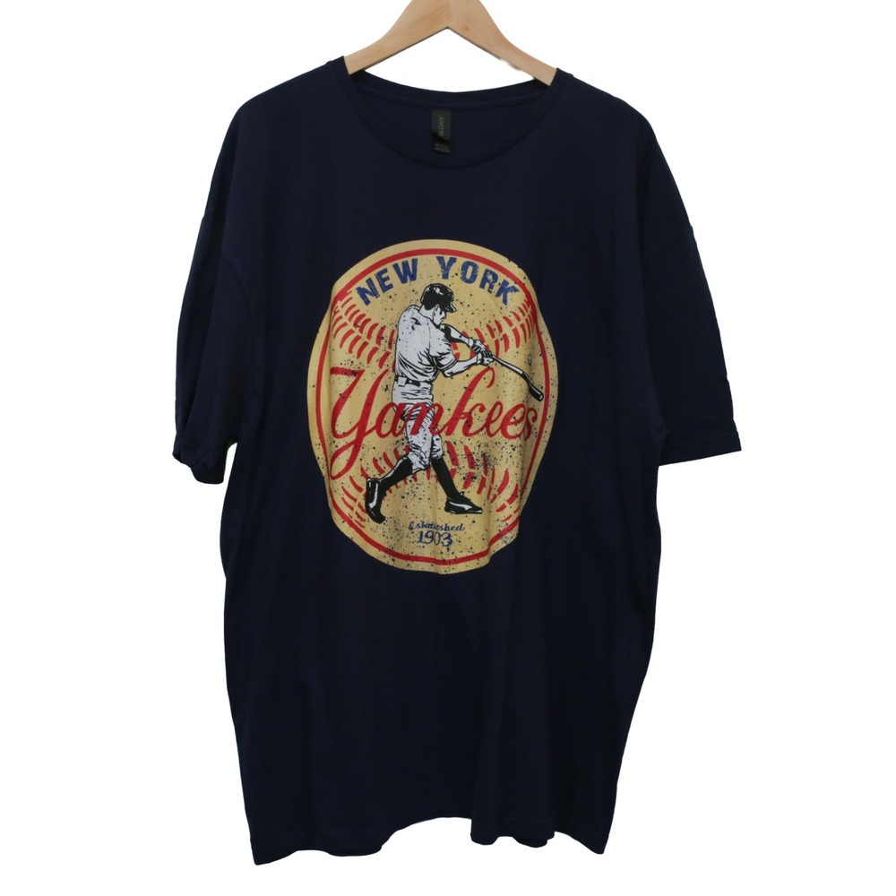 Gildan Softstyle 2XL New York Yankees Graphic Tee Navy Blue 100% Cotton
