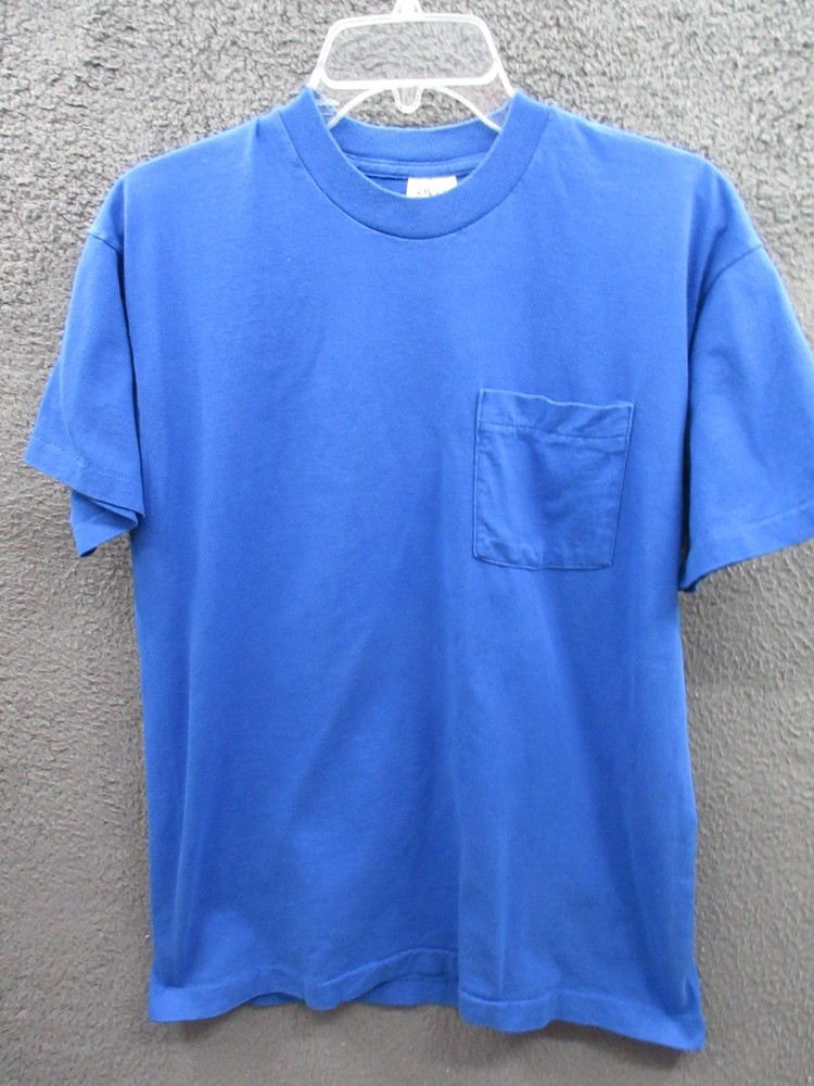 Vintage Blank T Shirt Men Large Blue Pocket Tee BVD Premium Series Single Stitch