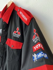 Mitsubishi Ralli Art Motor Sports Mechanic Shirt Michelin SIZE XL Red Black