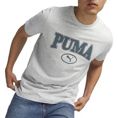 PUMA Squad Graphic Crew Neck Short Sleeve T-Shirt Mens Grey Casual Tops 67601304
