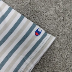 Champion Shirt Mens Large Green Striped Ribbed Collar Embroidered Logo Sport Tee