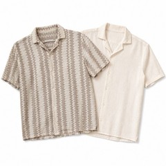 Hollister Mens L Boxy Camp Shirts Lot of 2 Crochet Style Seersucker Resort Beach