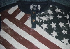 SGR Thermal Henley Shirt Men L Blue Faded Stars Stripes Long Sleeve