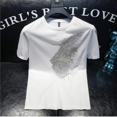 New Men Fashion Leopard Trend Hot Diamonds Rhinestones Summer Luxury T-Shirt