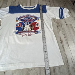 Super Bowl XXII Championship Commanders vs Broncos White and Blue Ringer T-shirt