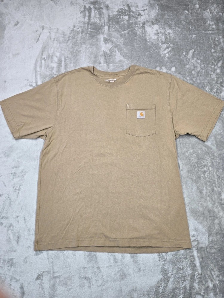 Carhartt Shirt Mens Large Brown Relaxed Fit Pocket Graphic Workwear Short Sleeve