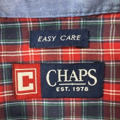 Chaps Plaid Button Down Shirt Mens M Red Blue Long Sleeve Easy Care Cotton Blend
