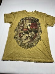 Affliction Live Fast T Shirt Mens Large Yellow Skull Graphic Distressed Y2K Tee