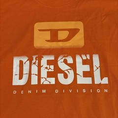 Diesel Denim Division T-shirt Mens Large Orange Logo Crewneck